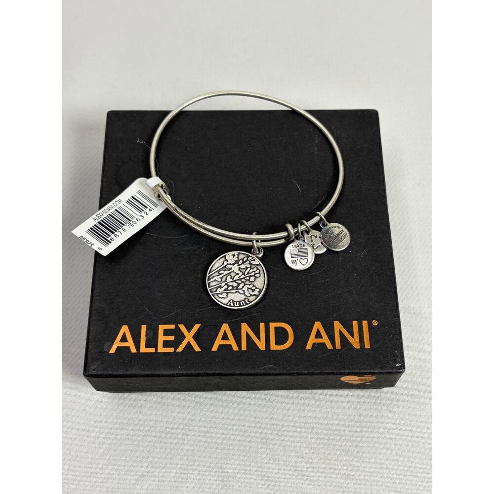 Alex and Ani AUNT Because I Love You Silver Tone Bangle Bracelet NEW